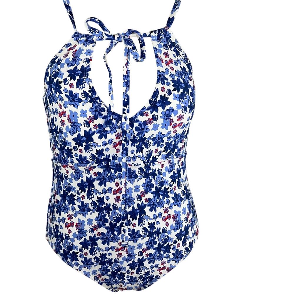 Sea Angel Blue Red Firework Floral Tie Front Swimsuit Size Medium w Tags Liner